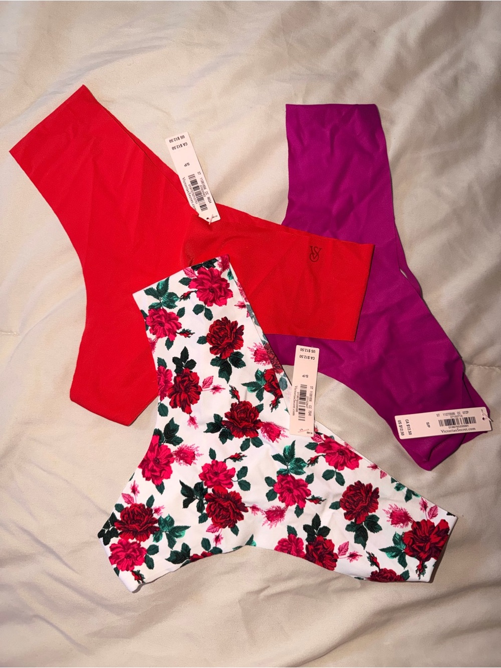 Sz S/P Victoria's Secret Red, Purple & Floral Seamless Thongs (3 Pack)